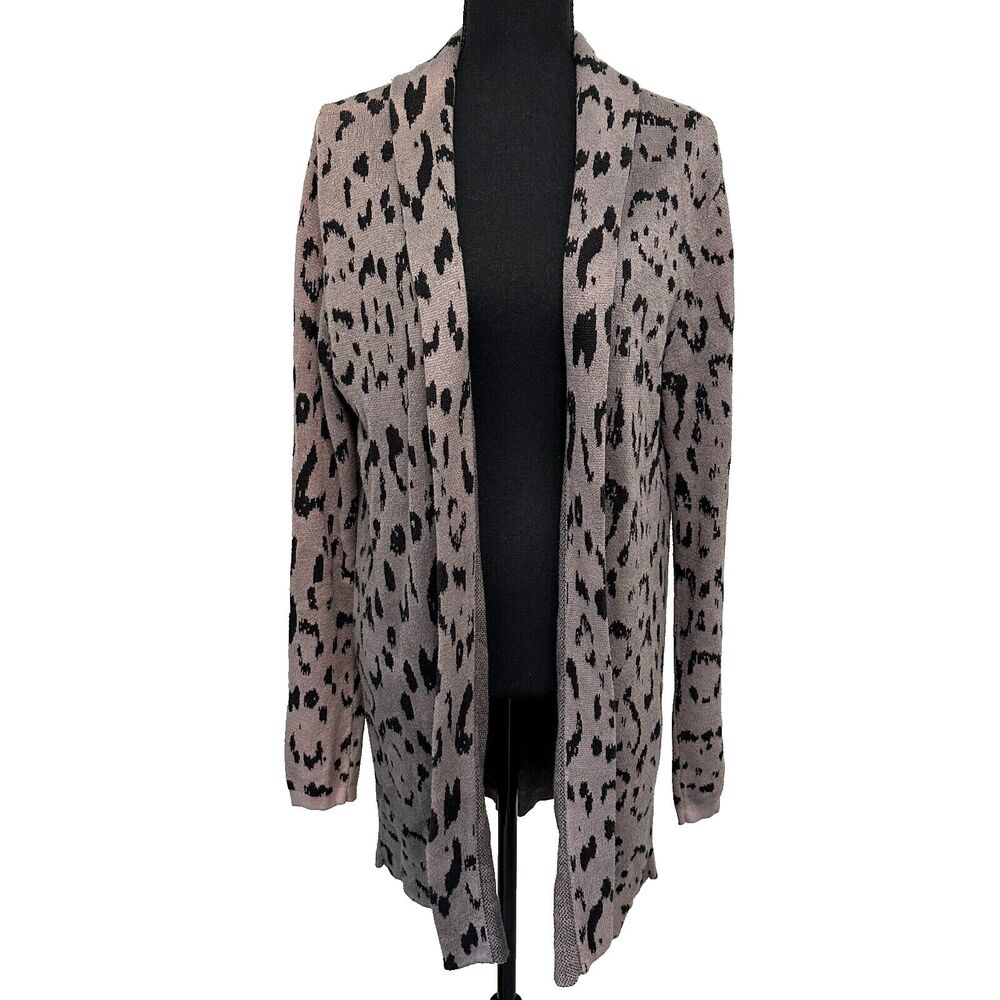 Baja East Oversized Duster Cardigan 00 XS Gray Leopard Casual Cozy Lounge Grunge